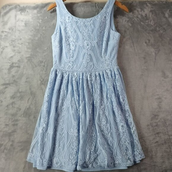 Mystic Dresses & Skirts - Mystic Womens Blue Lace Fit and Flare Dress Sleeveless Party Elegant soft girl‎